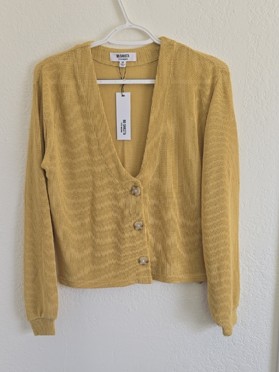 BB Dakota Sweaters - BB Dakota Mustard Yellow V-Neck Button Front Sweater